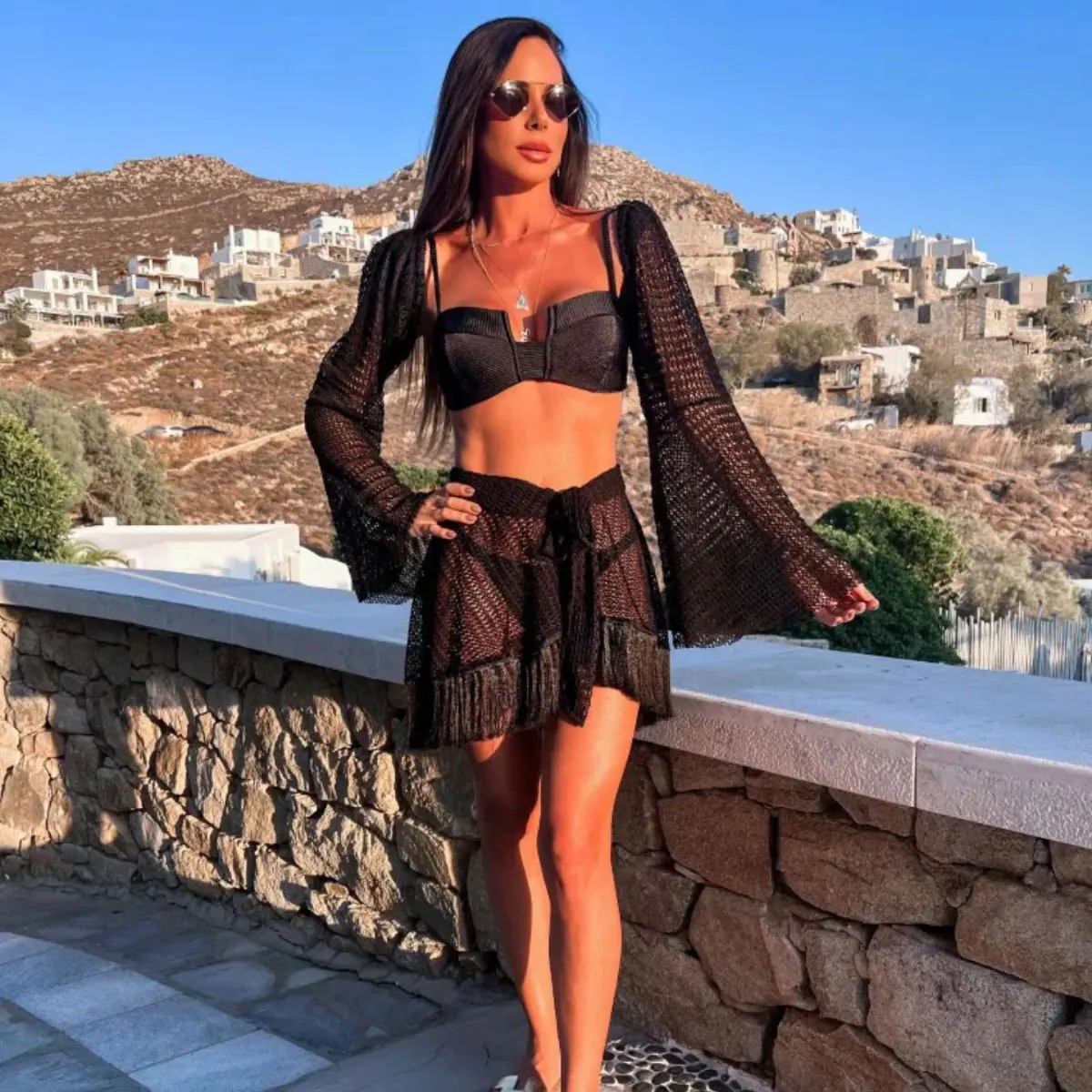 2025 Sexy Bikini Fringed Skirt Lace Swimwear Cover Up Beach Dress Women Summer Ladies Crossover Bathing Suit Wear