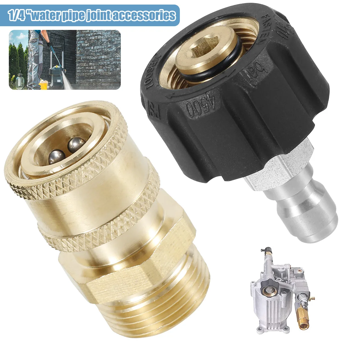 

Pressure Washer Hose Connector Adapter Set Stainless Steel M22 to 1/4inch Quick Connector Kit 5000PSI Max Safe Water Hose