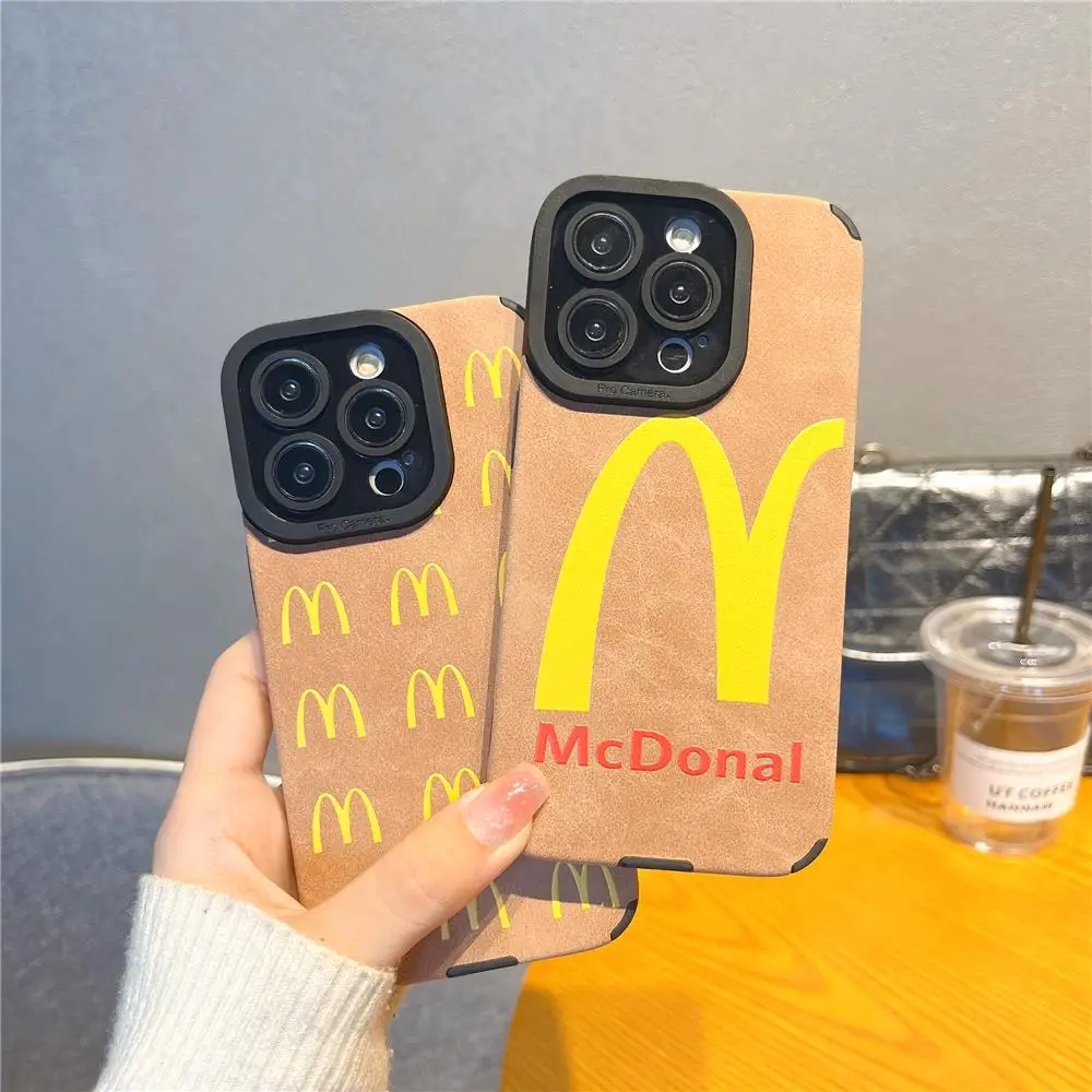 

Tumbled leather phone case For iPhone 11 14 13 12 Pro Max M-letter label Shockproof bumper Case lens protection fundas