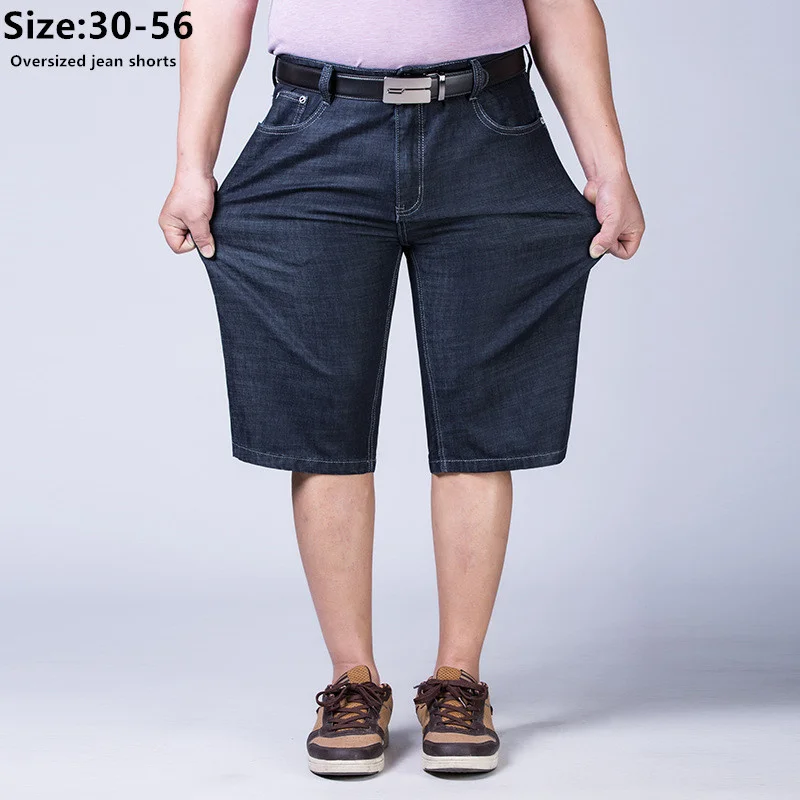 

Classic Jeans Shorts For Dad Mens 170KG Big Plus Size 50 54 56 Summer High Waist Capri Denim Stretched Male Cropped Trousers