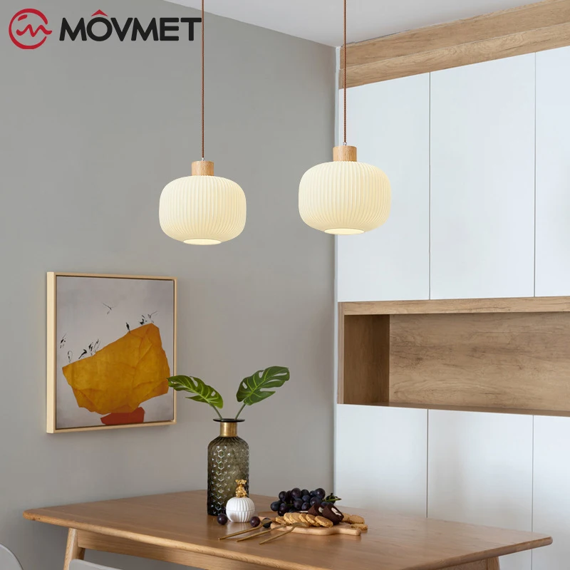 

Wood Fashion Pendant Lamp LED Glass Ceiling Light E27 Bedroom Corridor Livingroom Study Kidsroom Long Tube Hanging Simple Lamp