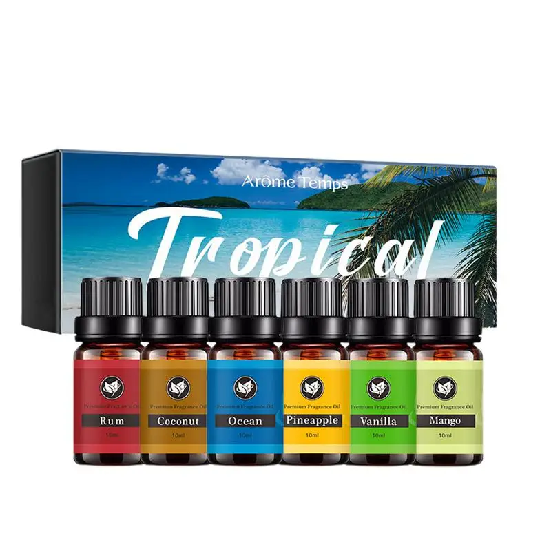 

Pure Essential Oils 6pcs Gift Set Natural Fruit Aroma Essential Oil Diffuser Coconut Rum Mango Vanilla Ocean Pineapple Oil