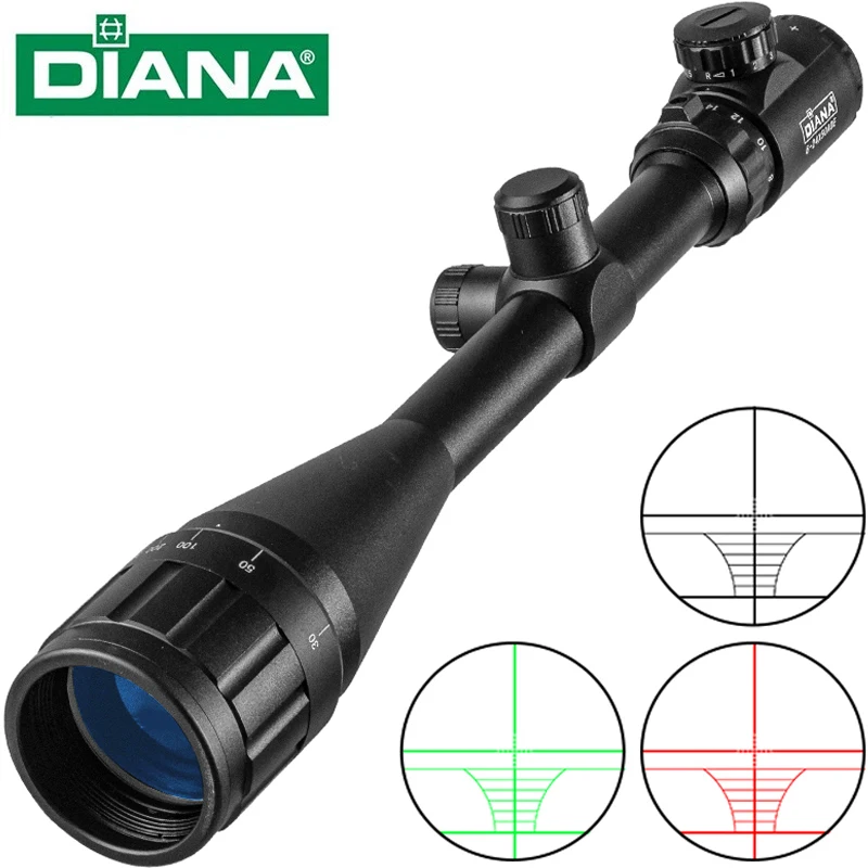 Diana 6-24x50 Aoe Hunting Optical Scope Tactical Rifle Scope Green Red Dot Light Sniper Gear