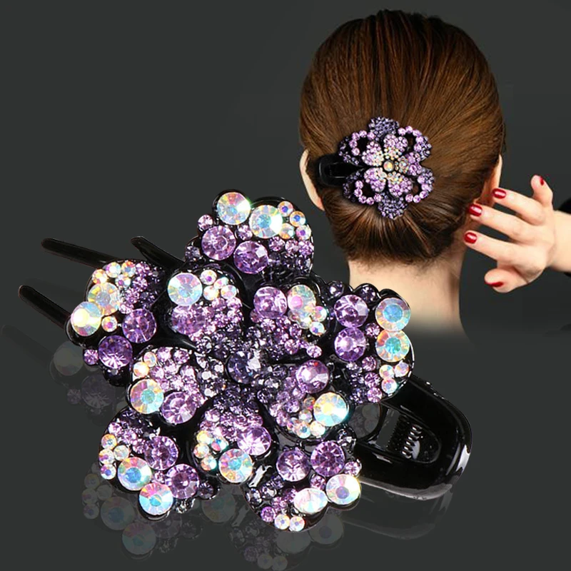 

New Large Catch Clip Head Flower Hair Clip Duckbill Crystal HairPin For Women Girls Hair Accessories Elegant Wedding Headdress