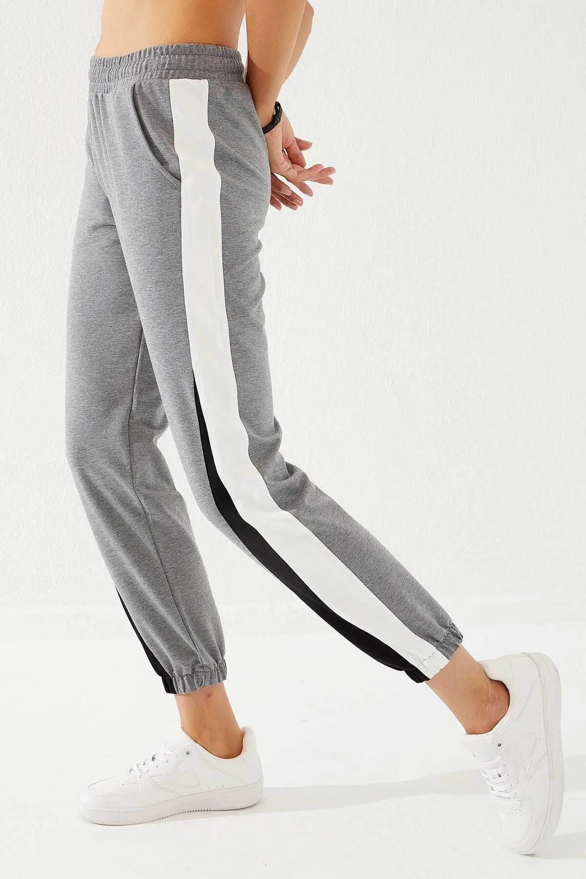 Women's Two Color Garnish Gray Melange Elastic Leg Tracksuit Bottom Casual Wear Sport Women Pants Casual Cotton Outfits
