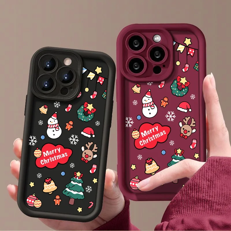 Чехол с Рождеством для iPhone 16 15 Pro Max 14 Plus 13 12 11 7 8 XR X XS SE Противоударный мягкий