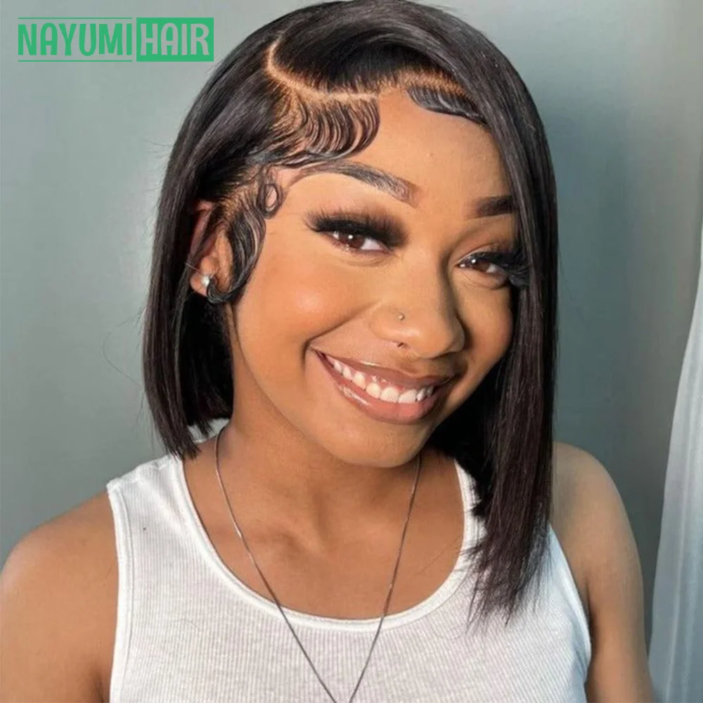 

Short Bob Wigs Straight Lace Frontal Wigs for Black Women Pre Plucked Transparent Front Wigs 13X6 Bleached Knots With Baby Hair