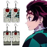 2022 fashion metal tanjiro earrings demon slayer earrings anime cosplay props hanafuda drop long earrings for women jewelry