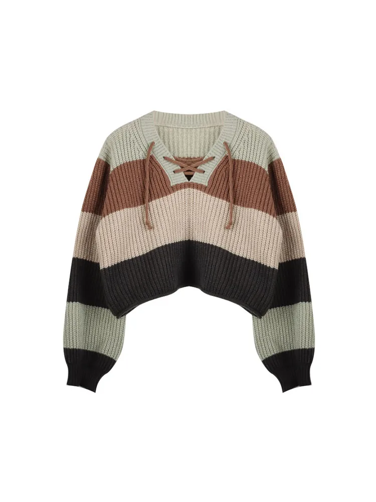 

Женский трикотажный пуловер с V-образным вырезом и длинным рукавом