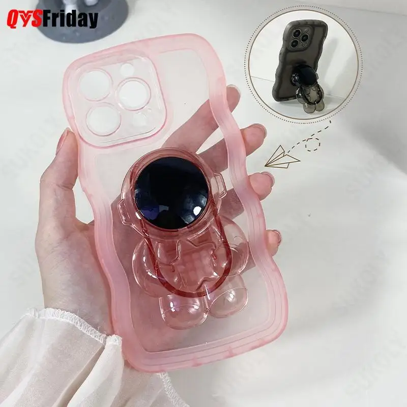 

Складной чехол для телефона с астронавтом для iPhone 13 Pro Max 12 11 Xs XR 7 8 Plus SE 2, Прозрачный Простой силиконовый мягкий чехол-бампер