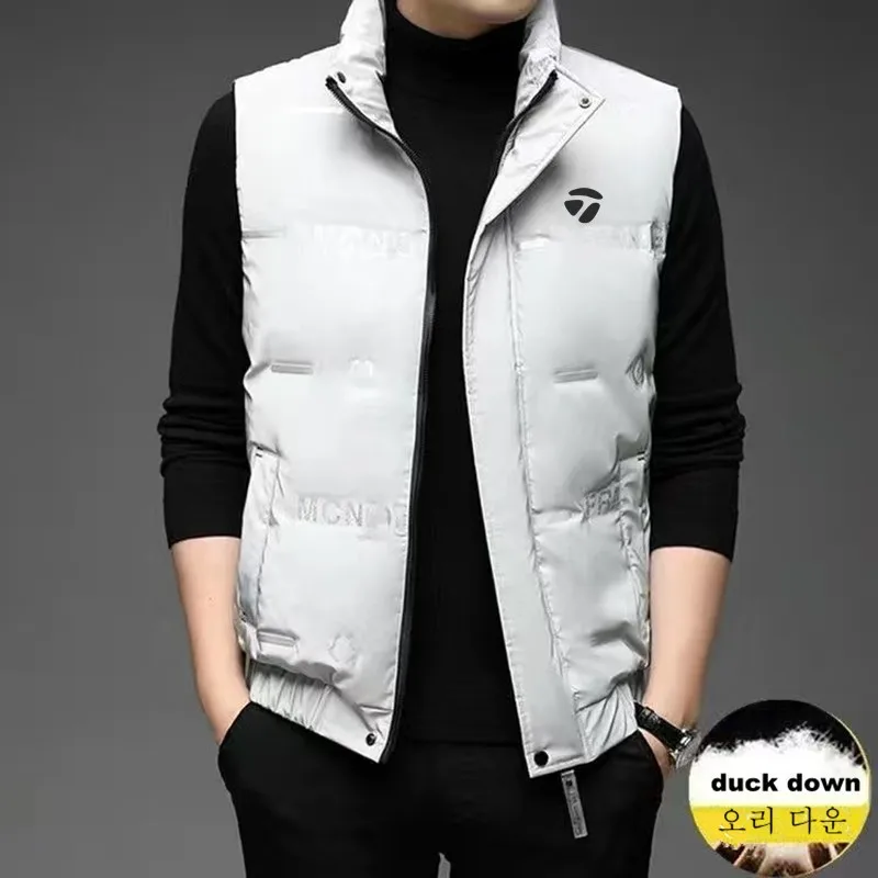 Men Warm Down Vest Golf Jackets Winter White Duck Down Waistcoat Zipper Windproof Man Golf Wear Light Soft Feather Duck Coats