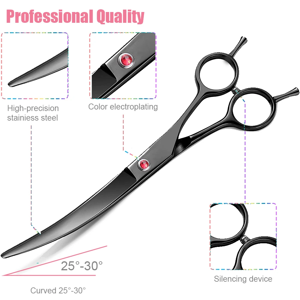 

Portable Curved Pet Hair Scissors Stainless Steel Dog Scissors Grooming Both Hand Available Cutting Scissors Pets Shears Animal