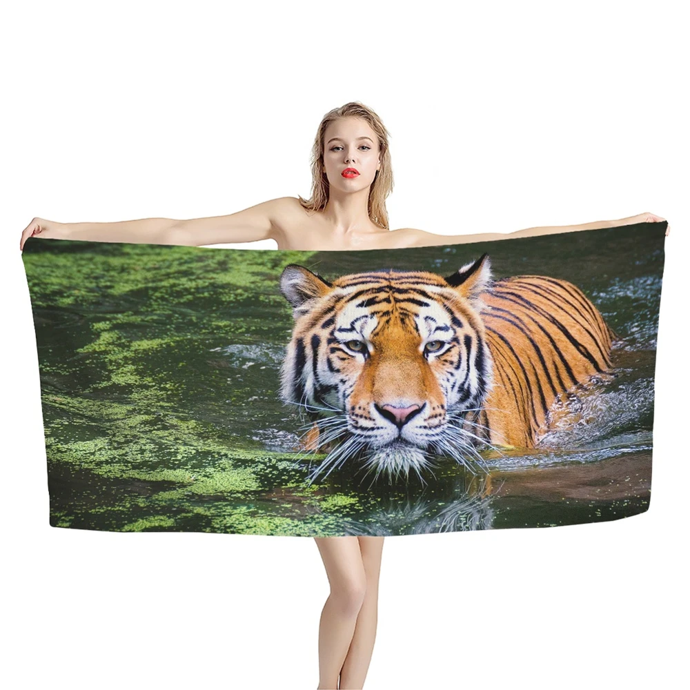 

Hot Sale Tiger Animal 3D Print Beach Towels for Adults Large Size Outdoor Travel Camping Absorbent Bath Surfing Towel Serviette