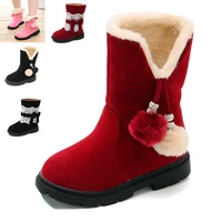 winter girls snow boots plush warm size 26 37 kids knee high boots tassel ball baby girl princess shoes anti slip stm029