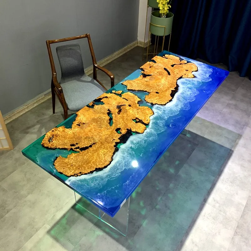 

Custom Clear walnut epoxy solid wood large board South American tea table creative personality river logs living room outdoor