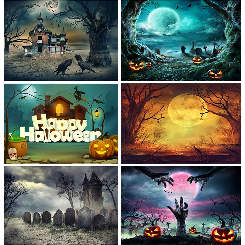 

Vinyl Custom Halloween Backdrop Pumpkin Forest Moon Tombstone Photography Background For Photo Studio Props 22723 WCJ-02