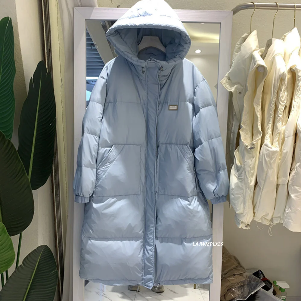 90% 2023 White Winter Duck Parka Women Coat Long Style Loose Casual Down Jacket Stand Collar Hooded Windproof Snow Overcoat