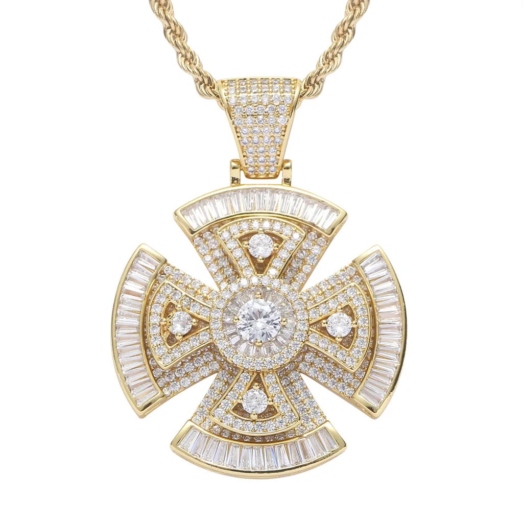 

New Rotating Cross Pendant Square And Round Zircon Mixed Inlay Hip Hop Accessories for Hipster Men