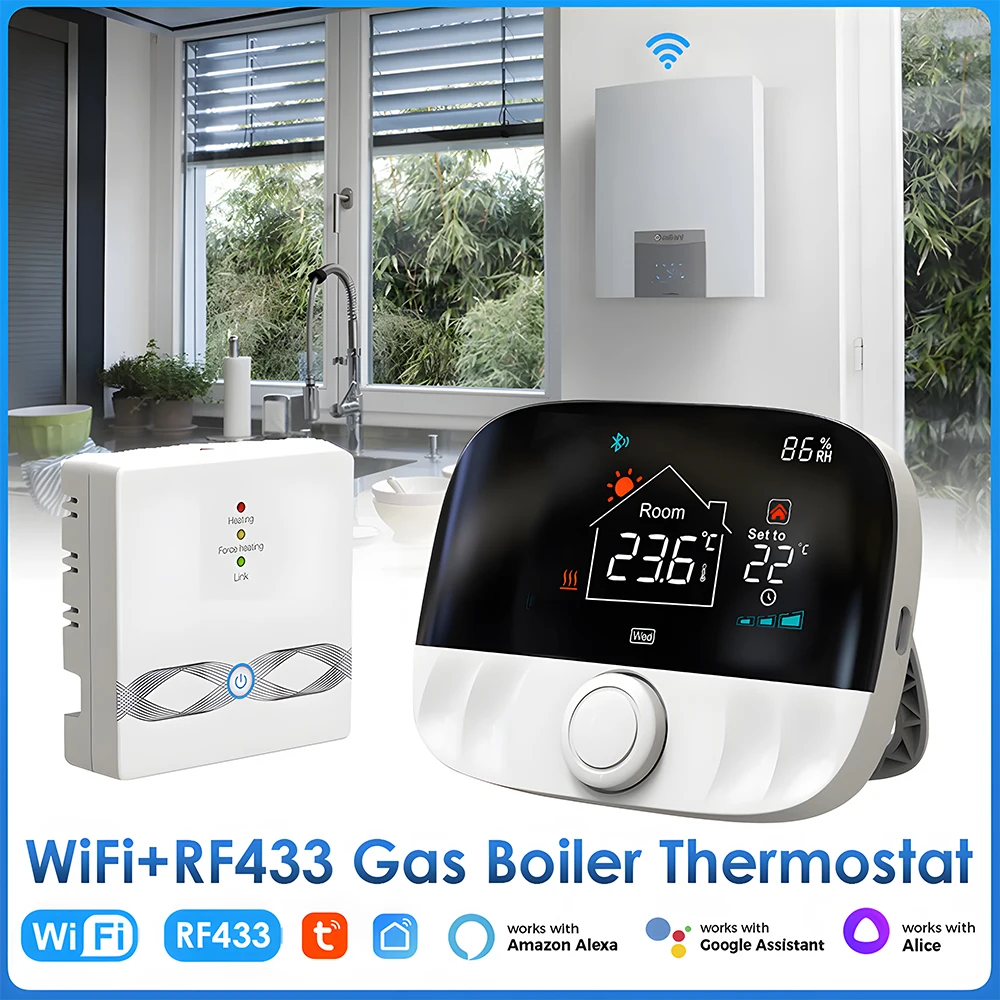 

Tuya Wifi умный напольный нагревательный регулятор температуры поддержка RF433 контроль газовый котел термостат работает с Alexa Google Alice