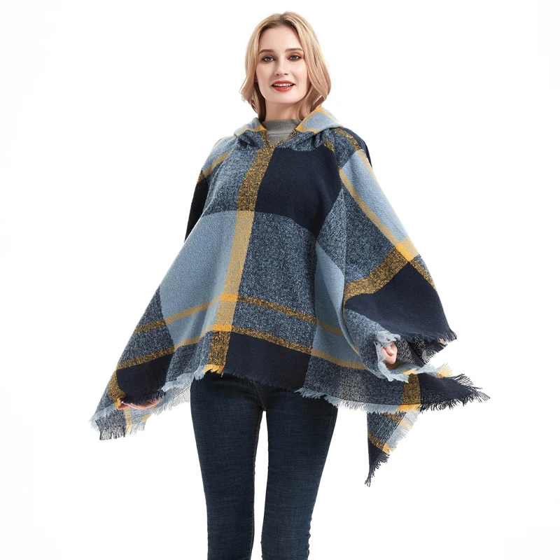 

CHENKIO Womens Knitted Scarf Sweater Fashionable Cape Autumn Shawl Poncho Pullover with Hood Shawl for Women Winter Luxury Capes