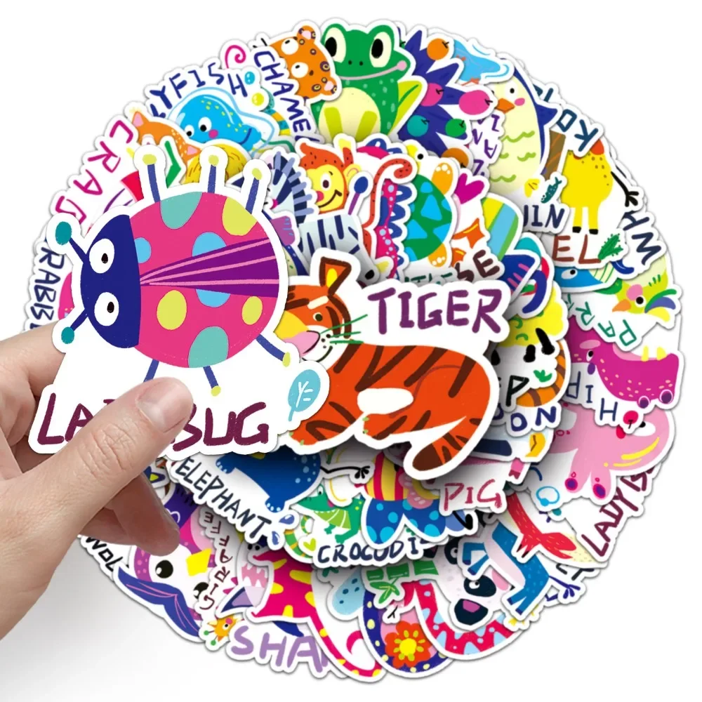 

50 шт. красочные Мультяшные милые маленькие животные наклейки с английским именем Детские награды креативные декоративные чемоданы для скейтборда
