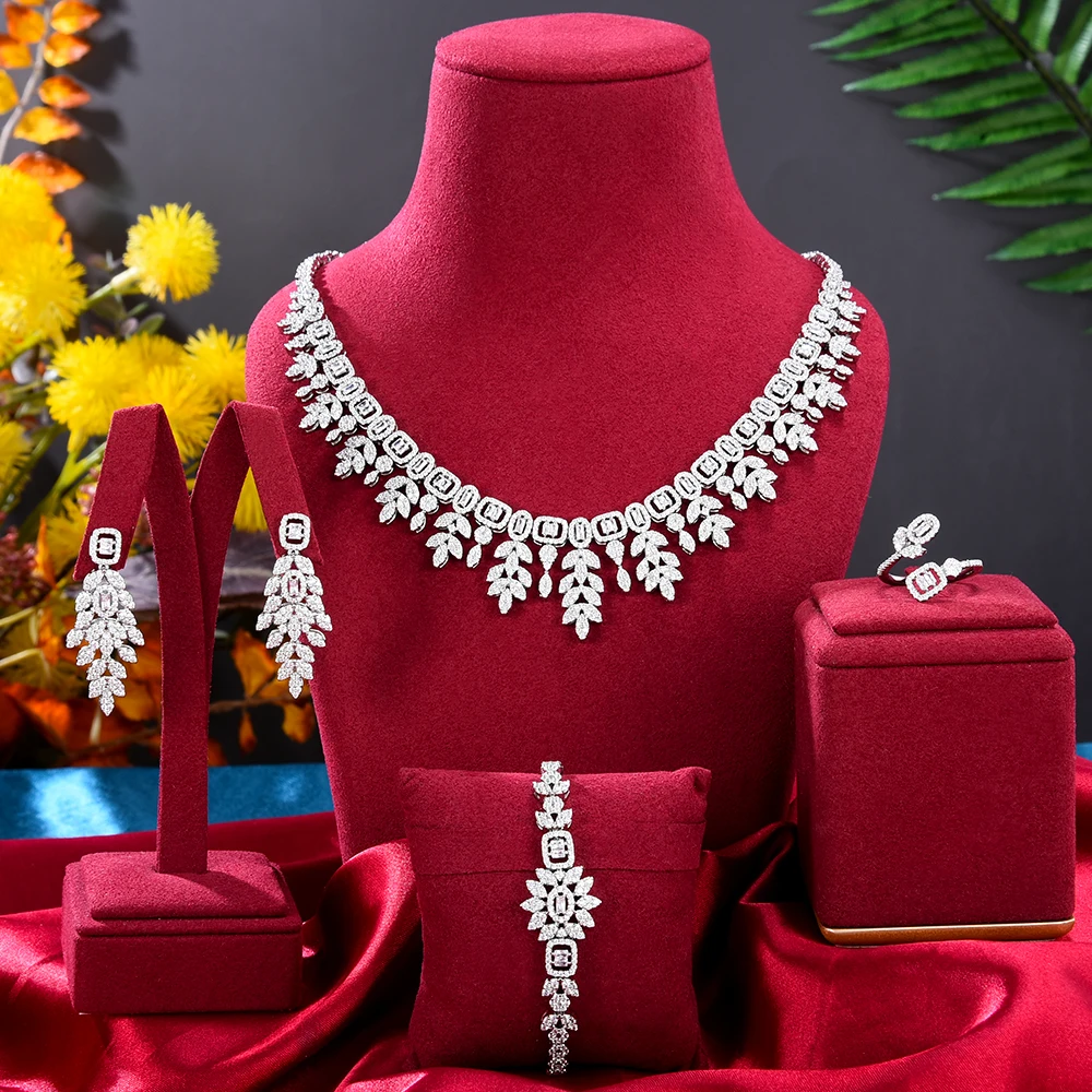 

Blachette Dubai Gorgeous Luxury Pendant Necklace Bracelet Earring Ring 4PCS Women's Wedding Banquet Exquisite Zircon Jewelry Set
