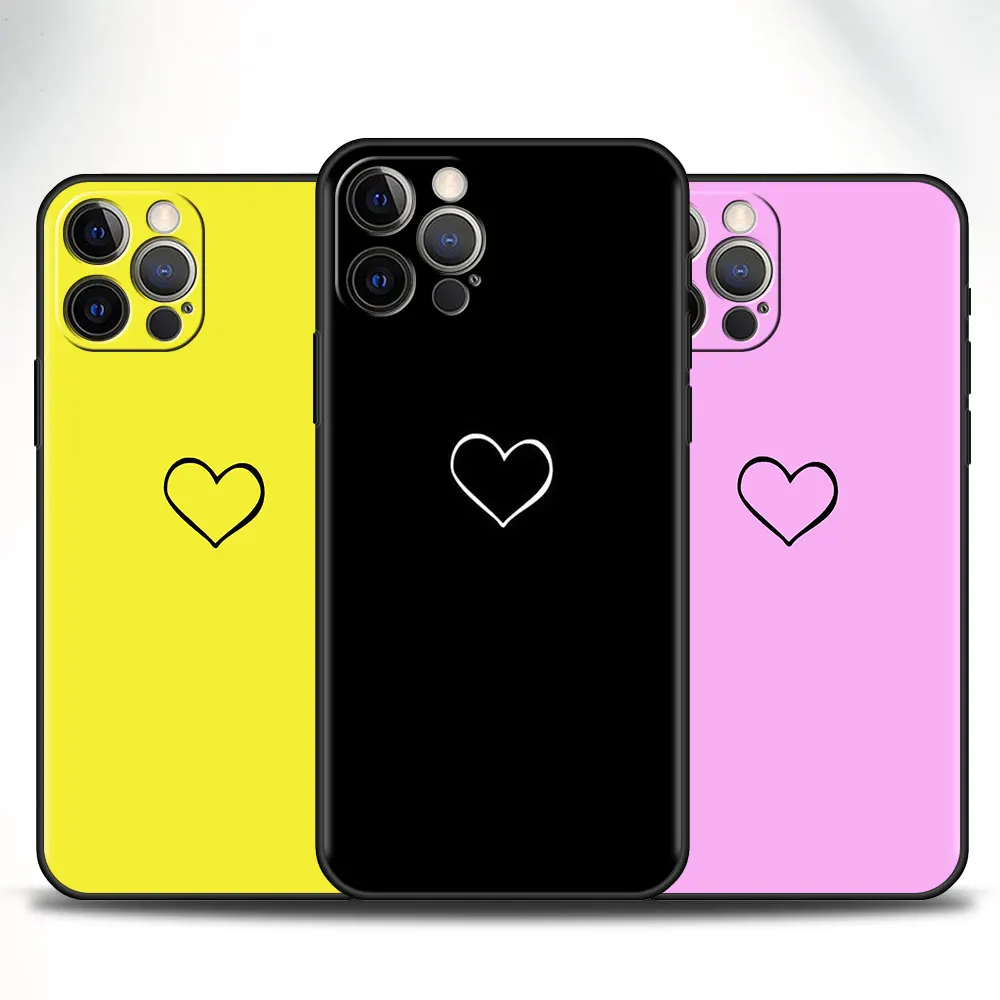 Funda Para for Apple iPhone 11 12 13 Pro Max 8 7 Plus Mobile Phones Case XR X 6S XS Black Celular Cover Colorful Heart Love