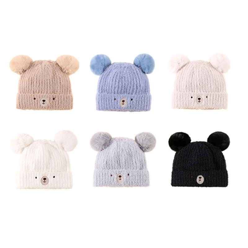 

C5AA BigPompom Bear Hat Winter Warm Hairball Hat Beanie Cap for Baby Infant Toddler