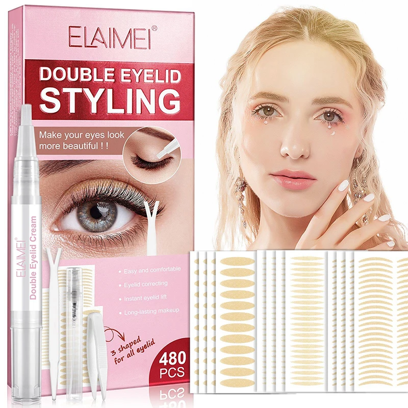 480 Pcs Invisible Double Eyelid Tape Self-Adhesive Sticky Breathable Big Eye Lace Eye Lid Lift Strips Beauty Stickers