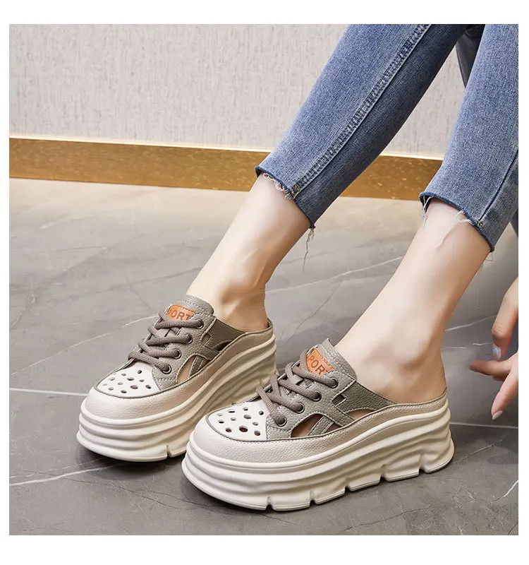 

Женские тапочки Baotou на толстой подошве, летние дышащие шлепанцы с высокой талией, со шнуровкой, одноступенчатые тапочки Baotou, новинка 2023