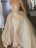2022 luxurious champagne mermaid sequin shiny long evening dresses v neck sleeveless spaghetti straps formal women party gowns