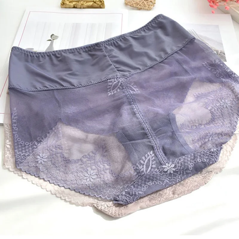 

2022 Women's Mesh Large Sizes Sexy Ultra-thin Lace Transparent Big Briefs Plus Size Female Underwear with High Waist Big Size