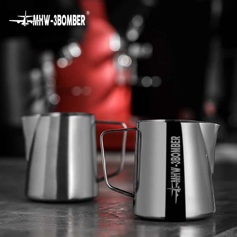 

MHW-3BOMBER Titanium Black Version Melkopschuimer Pitcher Kannen Krokodil Uitloop Rvs Melk Schuim Koffie Pull Bloem Accessoires