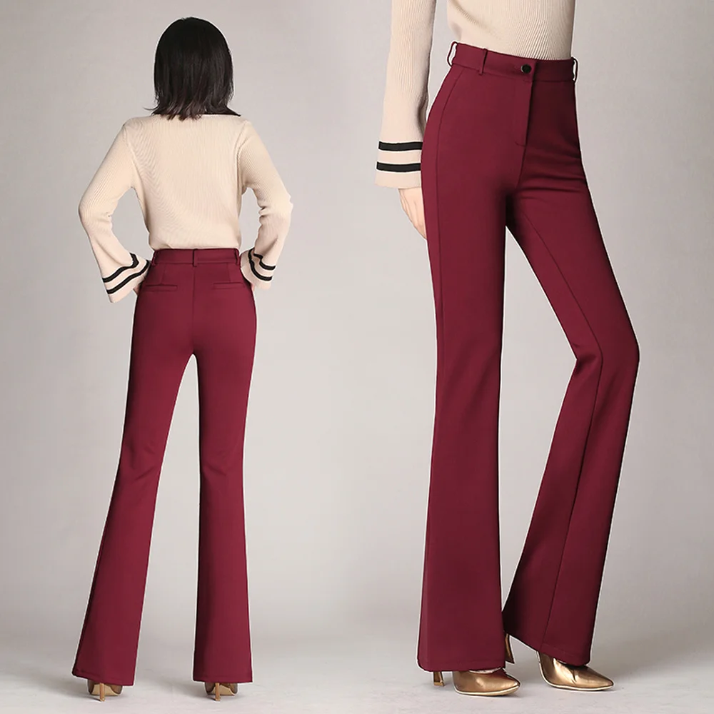 

2023 New Brand Fashion Women Pants Elegant Ladies High Waist Office Flare Pants Comfortable Casual Stretch Trousers Womens Overs