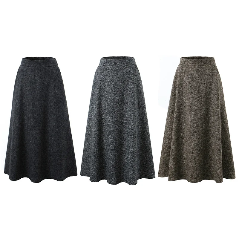 

Fall Winter Elegant Office Lady Skirts Solid Women Elastic Zipper High Waist Pleated A-line Midi Skirt Casual Fashion Clothes