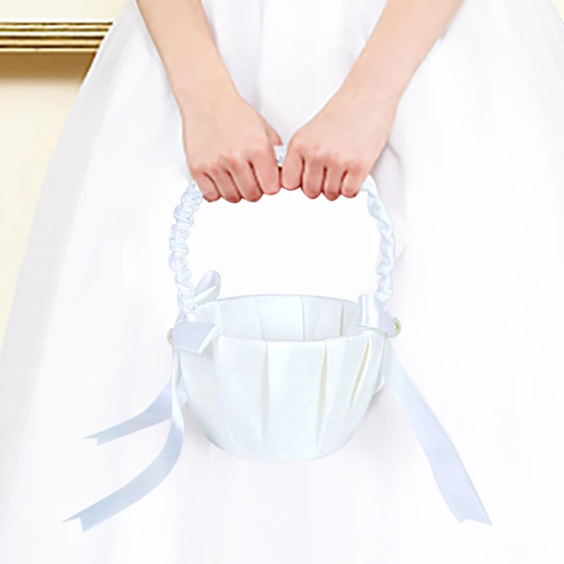 

White Wedding Flower Basket Girl Flower Storage Baskets Wedding Bridesmaid Hanging Decoration Home Party Supplies