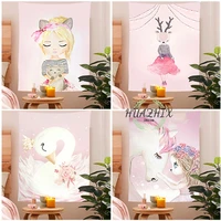 pink kawaii tapestry wall hanging room decor swan nursery wall art personalized prints bedroom wall decor cute for girls bedroom
