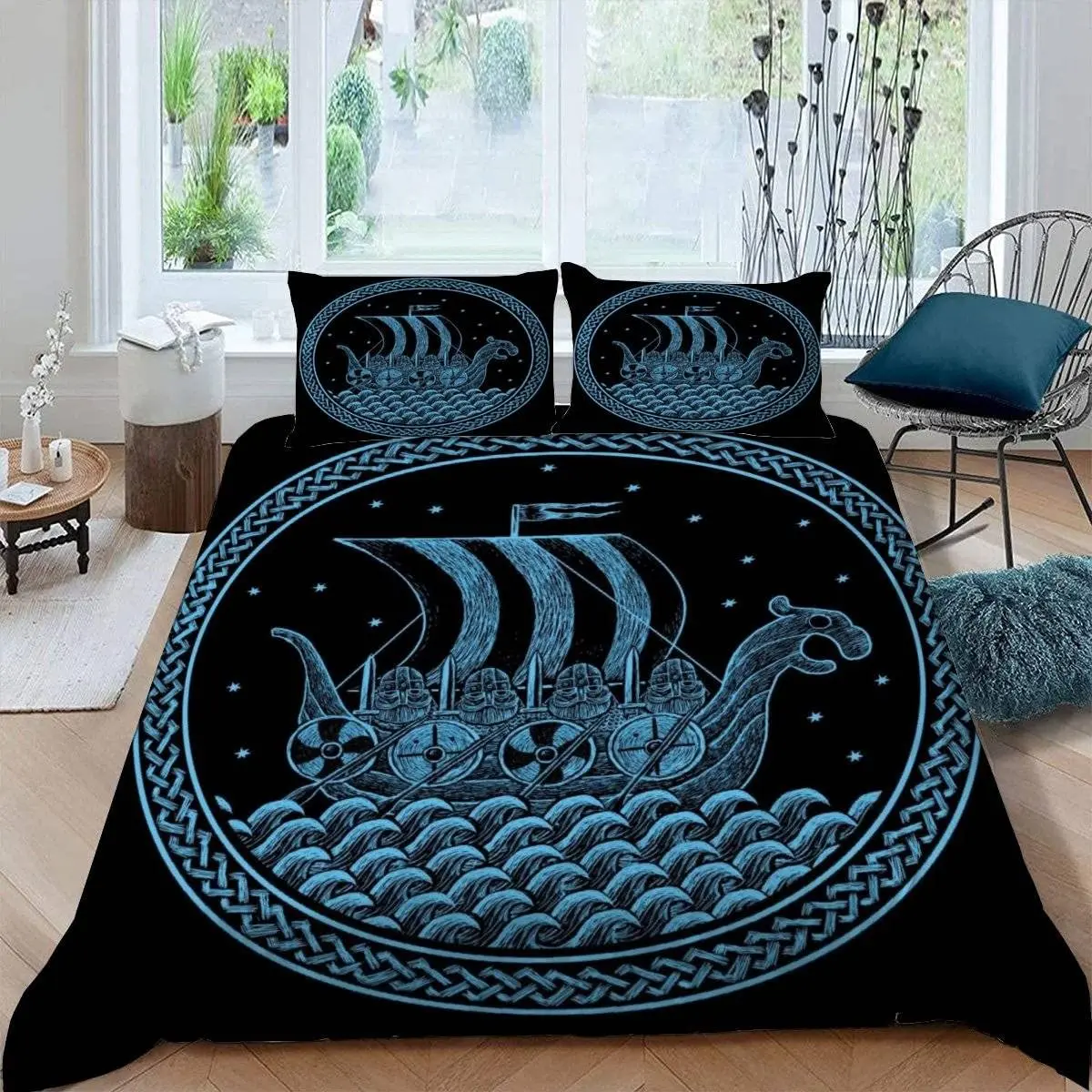 

Viking Duvet Cover Scandinavian Folklore Motifs Bedding Set Microfiber Northern Germanic Culture Vikings Wolf Celtic Quilt Cover