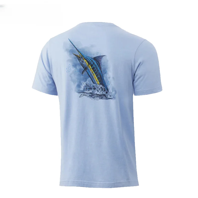 Мужская летняя футболка с коротким рукавом и капюшоном для рыбалки