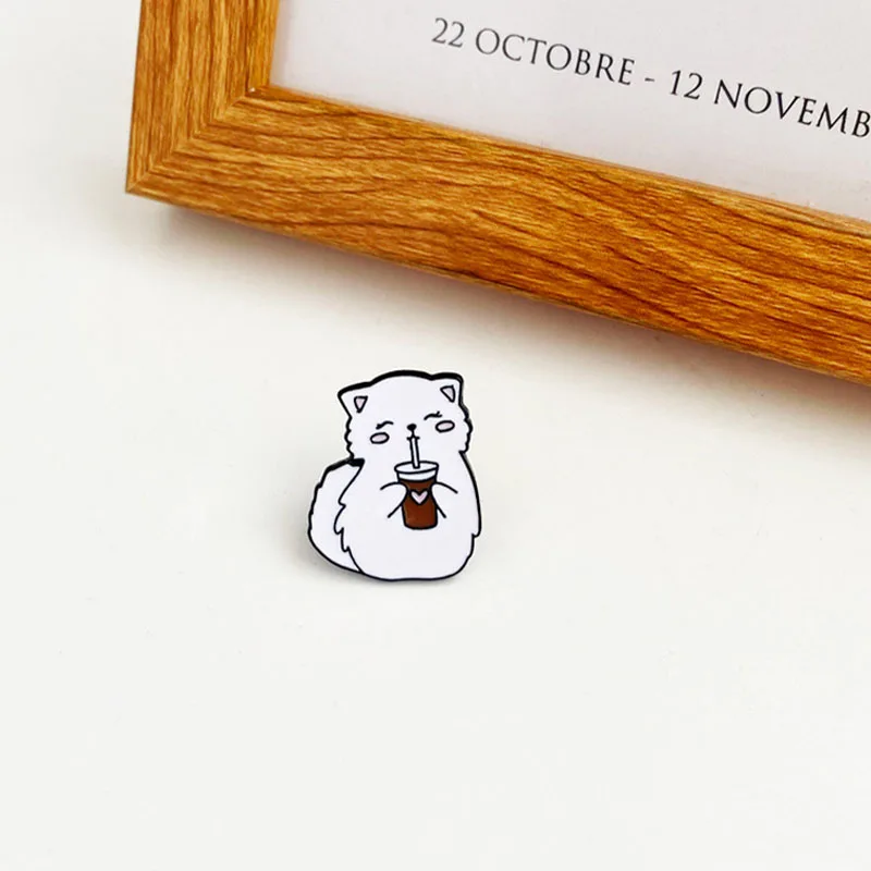 

Cartoon Creative Animal Drink Milk Tea Enamel Pins Cute Cat Brooches Bag Button Badge Jewelry Gift for Kids Friends