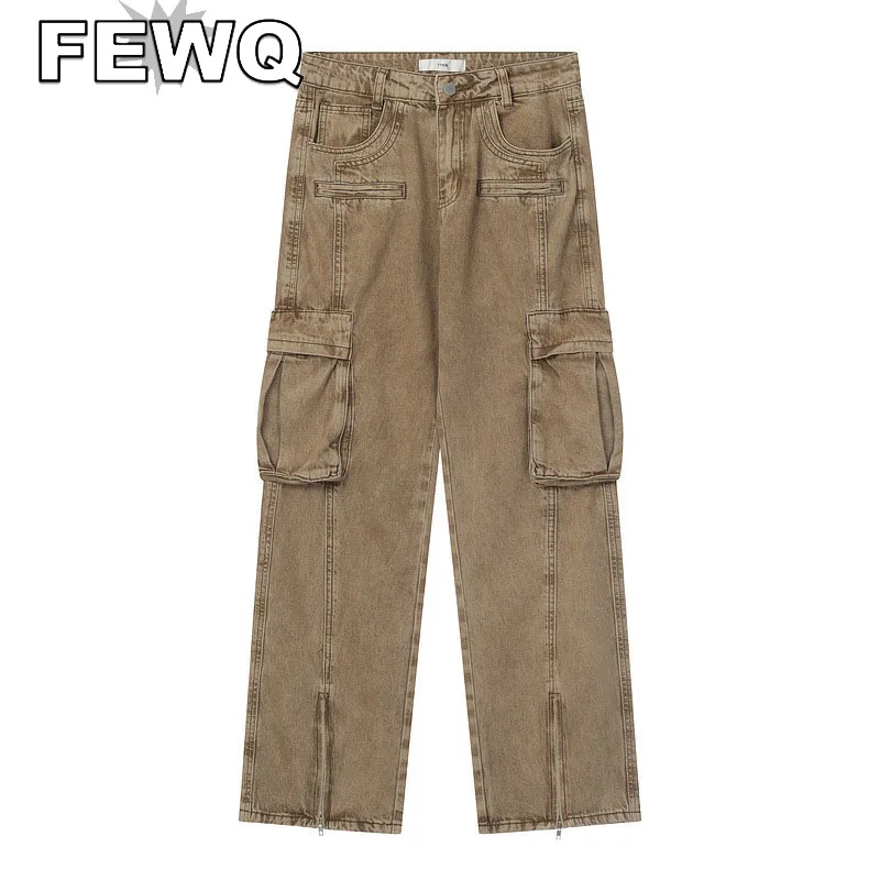 

Джинсовые брюки-карго FEWQ 24B1567 мужские, однотонные Прямые повседневные Комбинезоны с несколькими карманами, в стиле High Street, весна 2023