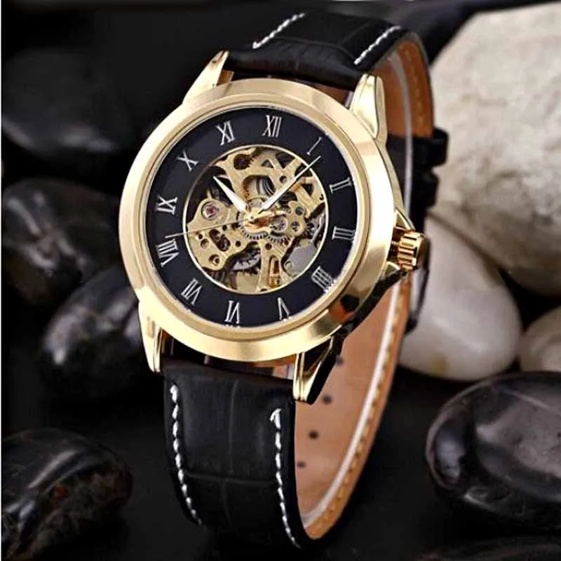 

Relojes Hombre 2022 Shenhua Leather Band Automatic Mechanical Wristatches Classic Roma Watch Men Skeleton Watches Montre Homme