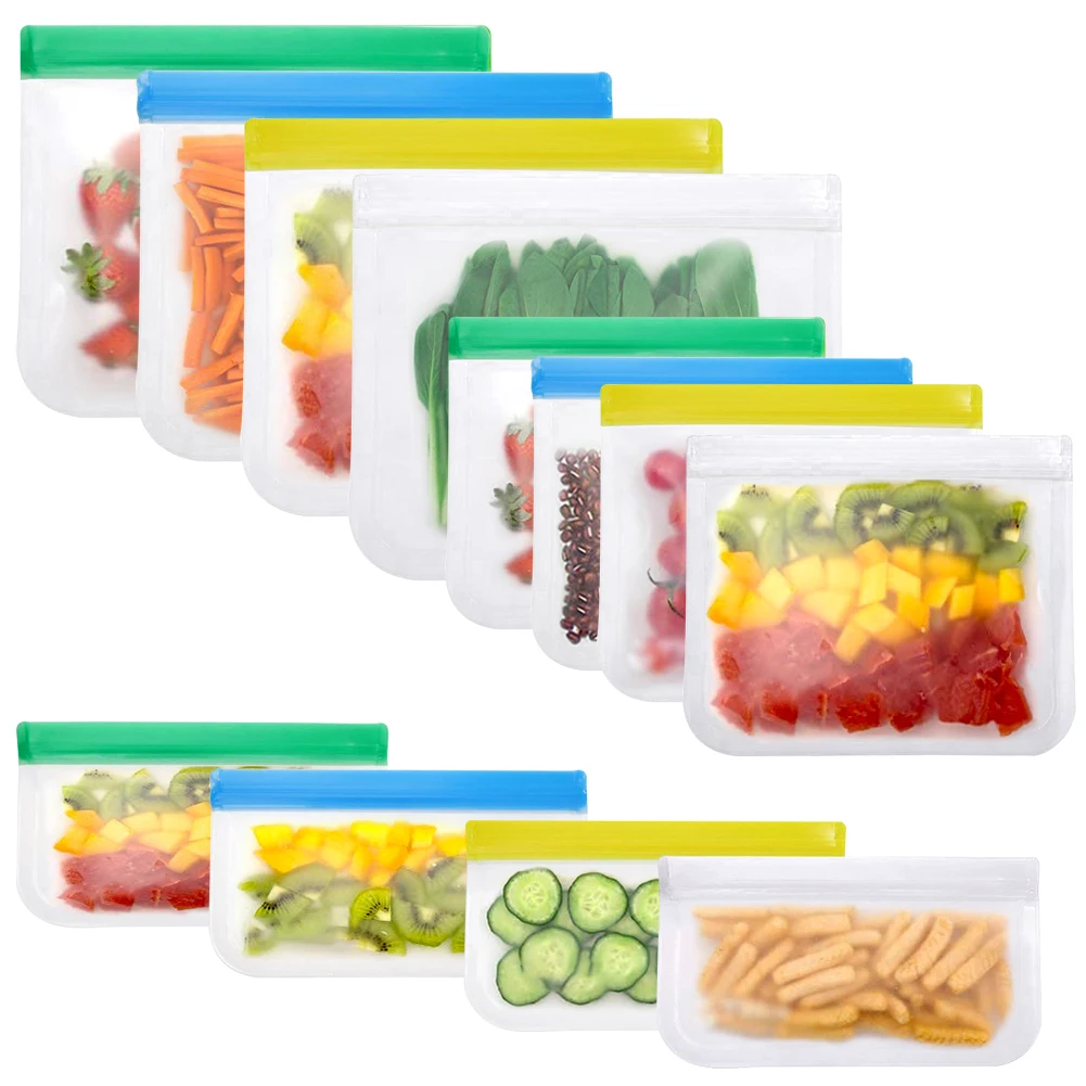 

4Pcs New Ziplock Shut Sandwich Pouch Storage Bag Silicone Leakproof Fresh Fruit Containers Pouch Freezer Bags Cup Reusable Food