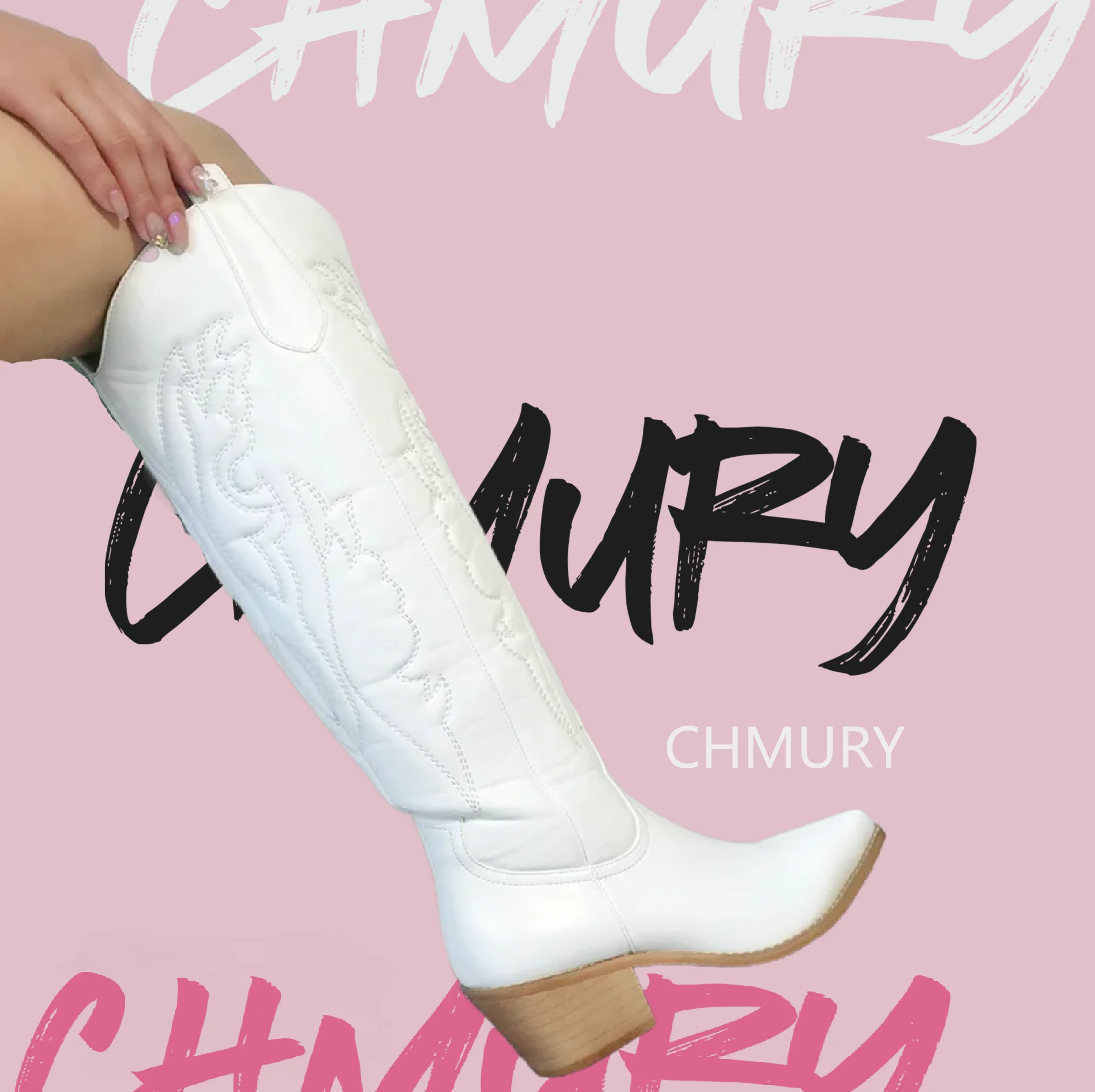Черные ковбойские сапоги CHMURY для женщин белые до колена Cowgirl Прямая поставка
