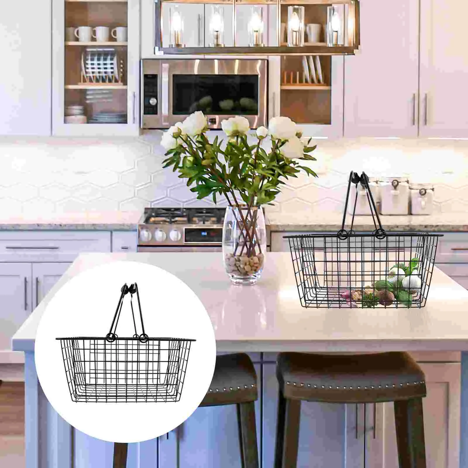 

Metal Wire Food Organizer Wrought Iron Shopping Basket Makeup Container Kitchen