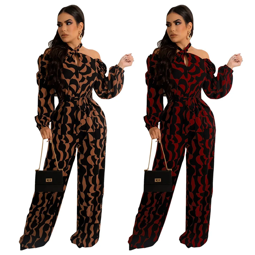 

2023 Summer Women Sexy Nightclub Pants Long Sleeve Neck Jumpsuit