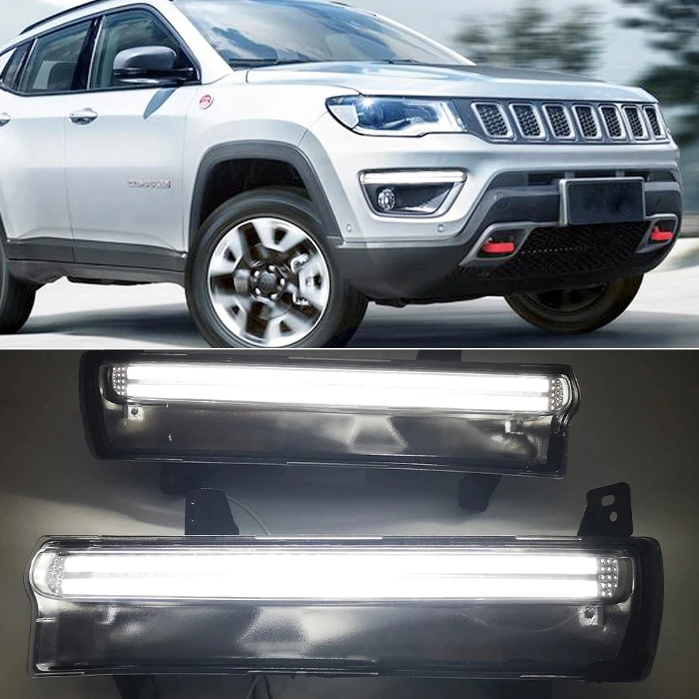 LED Fog Light Kit w/ White/Amber Switchback LED Daytime Running Light Bezels Compatible With Jeep Compass 2017-2020