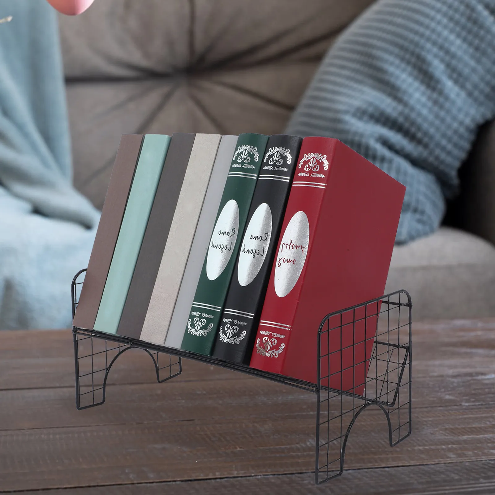Фото Настольная металлическая книжная полка, компактный держатель для книг, устойчивая подставка для журналов и пластинок, органайзер для хранения виниловых дисков для небольших пространств. №3