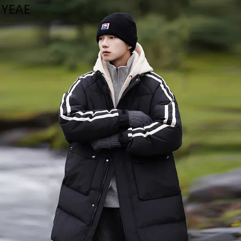 Длинный пуховик с капюшоном на шнурке Мужская Дизайнерская одежда мужская