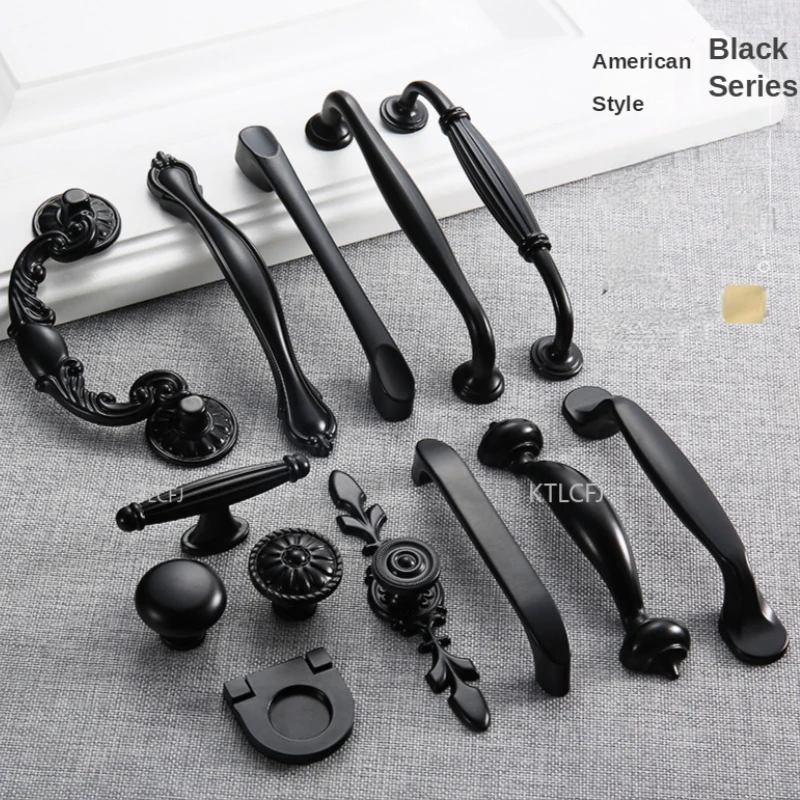 

American Style Black Cabinet Handles Solid Aluminum Alloy Kitchen Cupboard Pull Drawer Knobs Furniture Handle Hardware